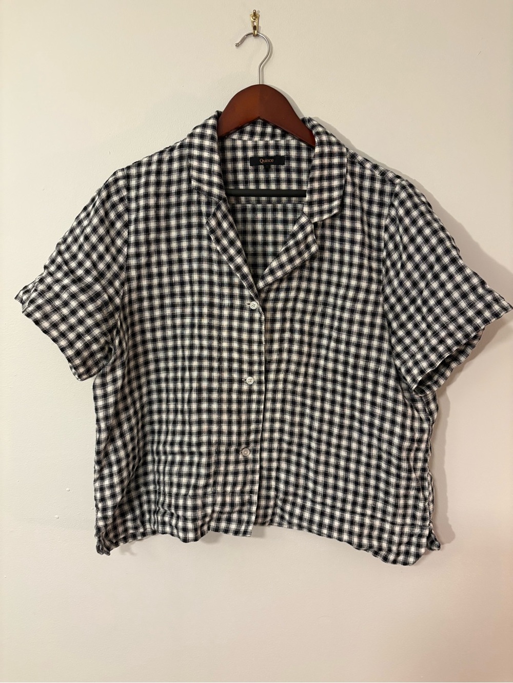 Quince 100% Linen Black & White Gingham Camp Shirt — Size L 🖤